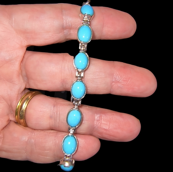 Sleeping Beauty Turquoise & Sterling Silver Line or Tennis Bracelet - Picture 6 of 12